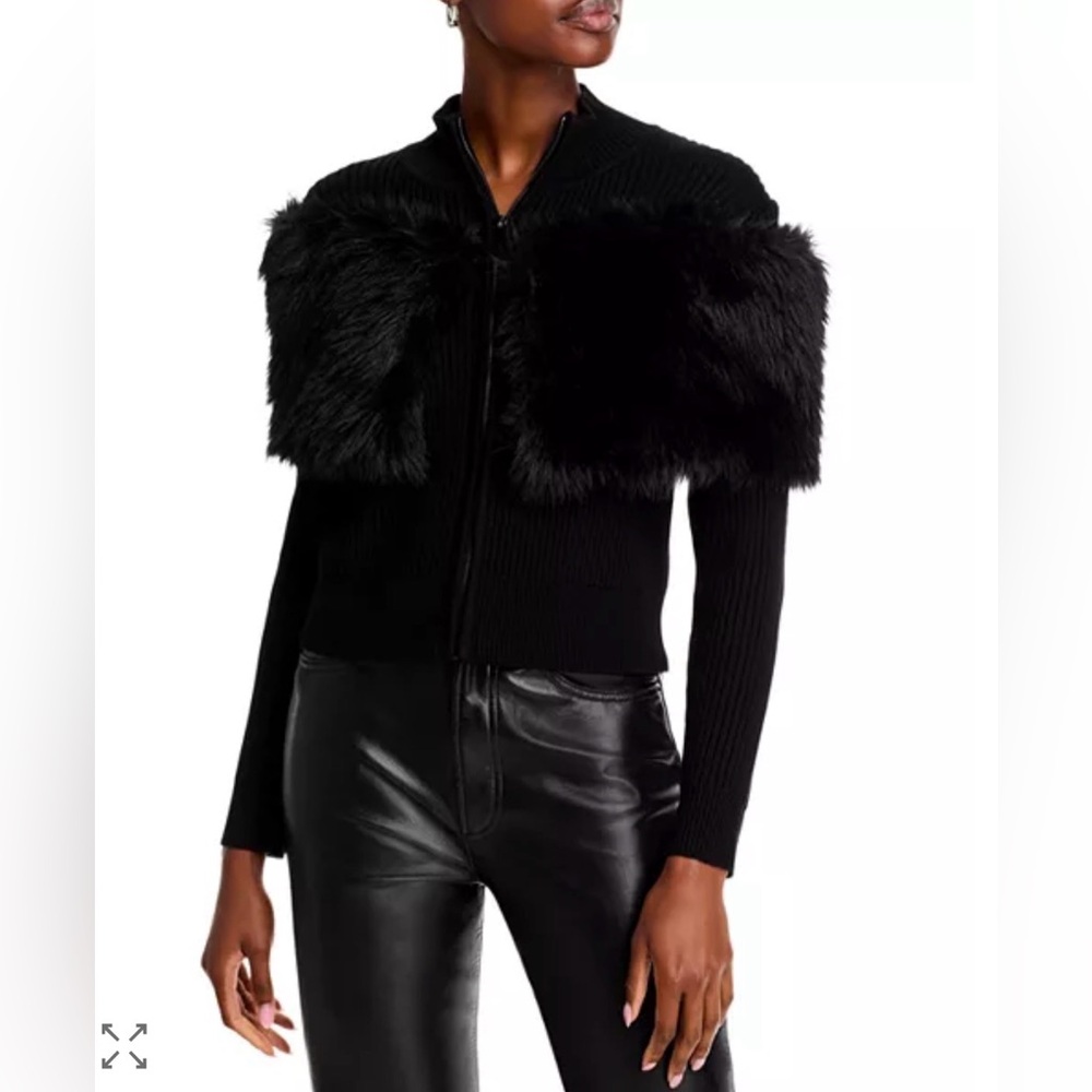 289. 🆕 Adrienne Landau Faux Fur Zip Rib Knit Crop Sweater XS | P2P 17